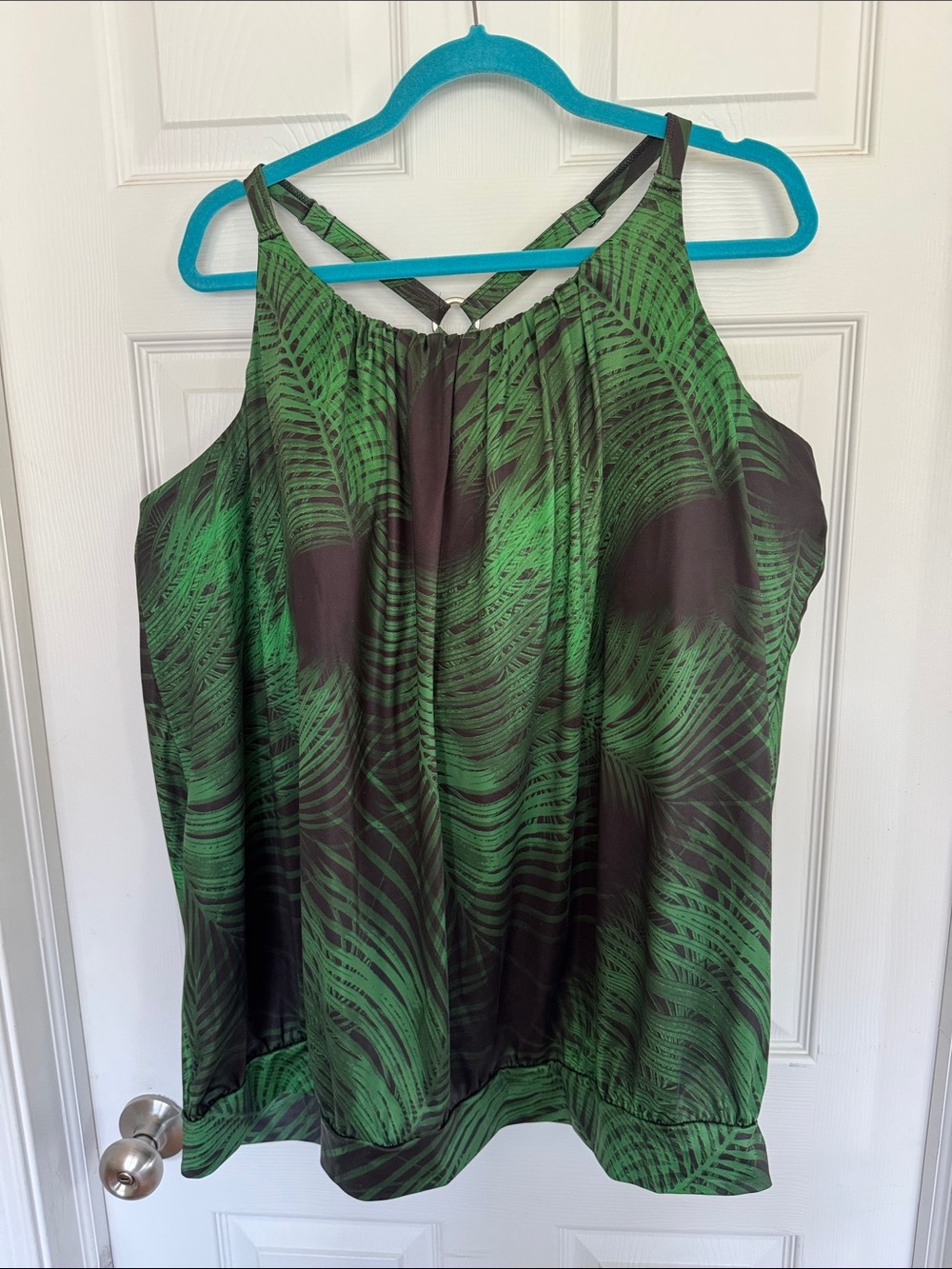 Lane Bryant Green and Black Palm-Print Swim Camisole